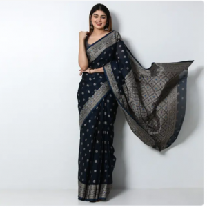 Oxford Blue color Cotton Saree